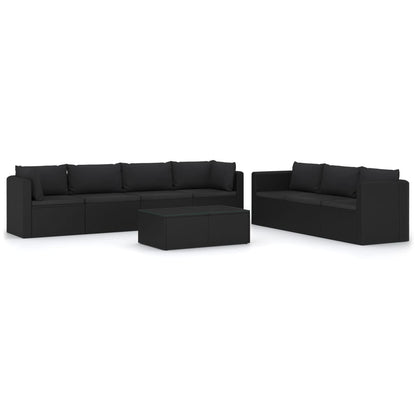 8-delige Loungeset met kussens poly rattan zwart