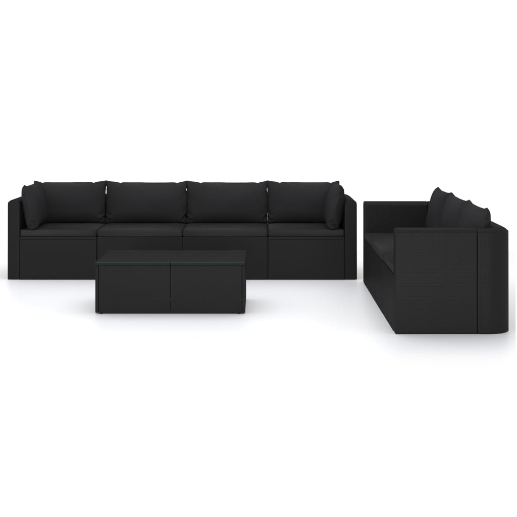 8-delige Loungeset met kussens poly rattan zwart