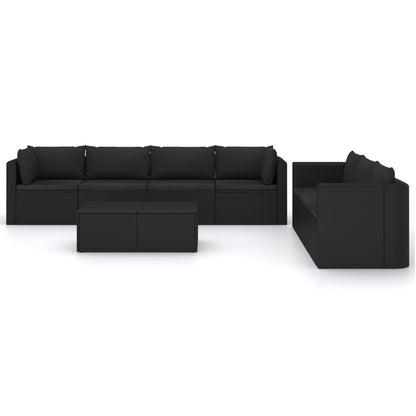 8-delige Loungeset met kussens poly rattan zwart