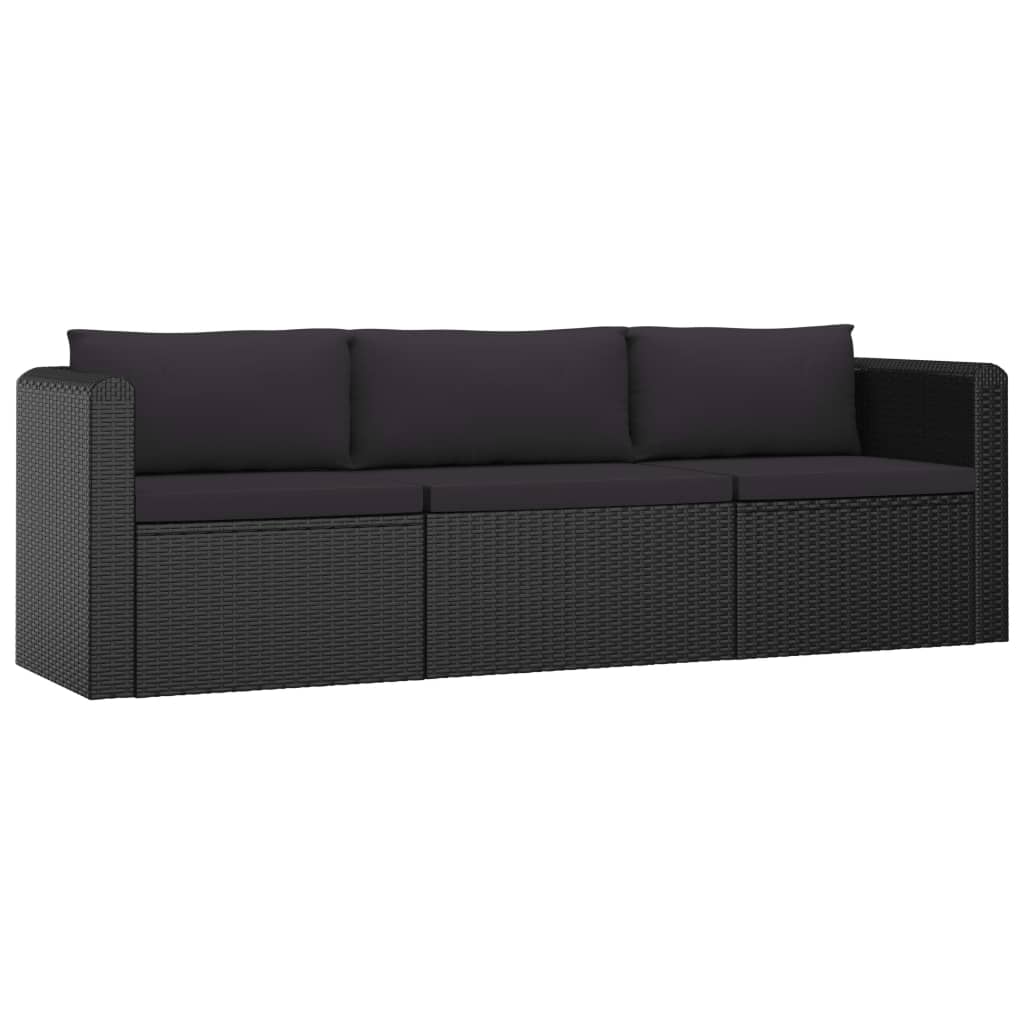 8-delige Loungeset met kussens poly rattan zwart