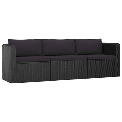 8-delige Loungeset met kussens poly rattan zwart