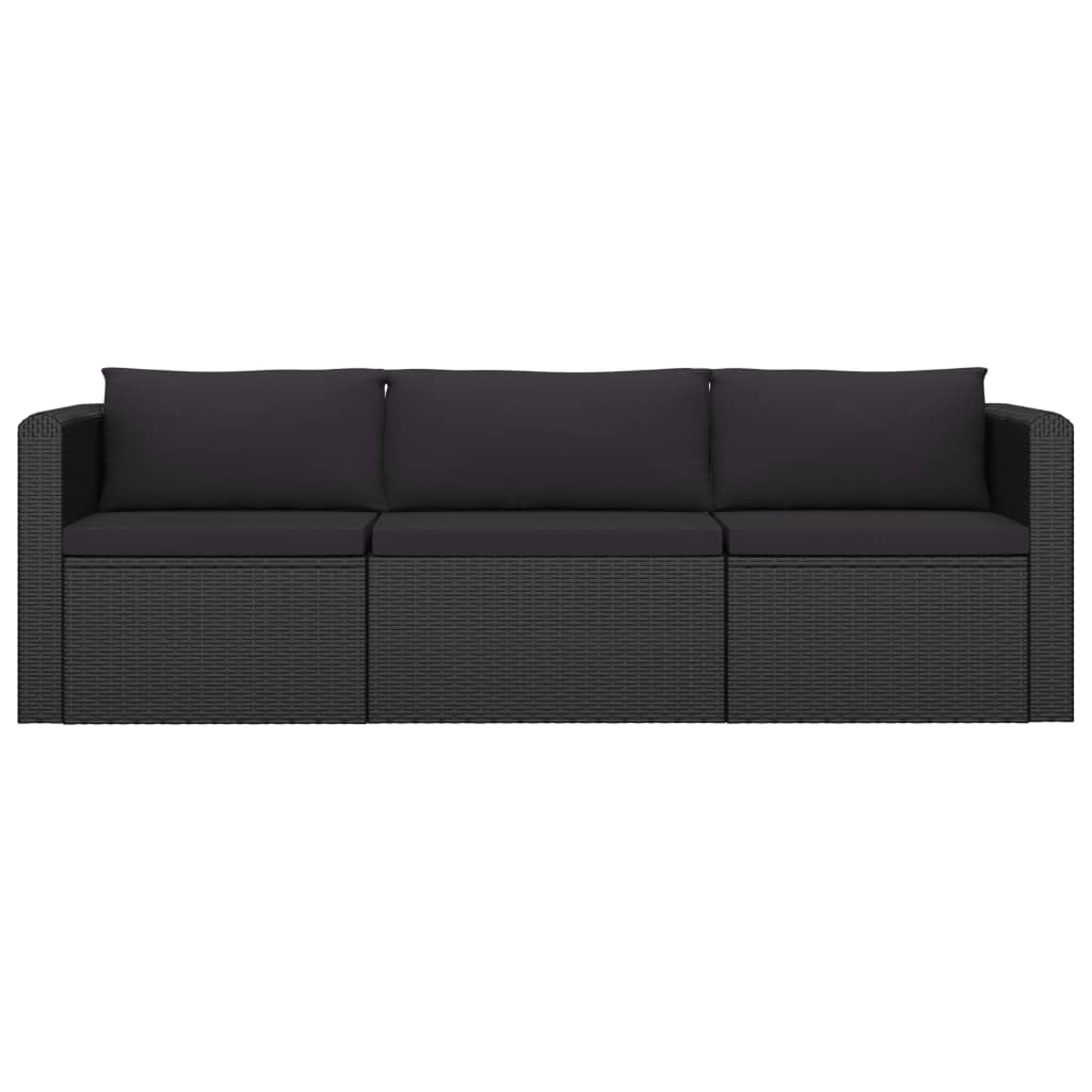 8-delige Loungeset met kussens poly rattan zwart
