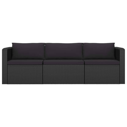 8-delige Loungeset met kussens poly rattan zwart