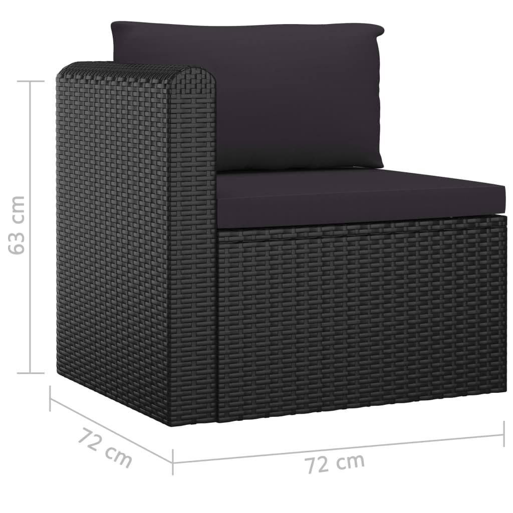 8-delige Loungeset met kussens poly rattan zwart