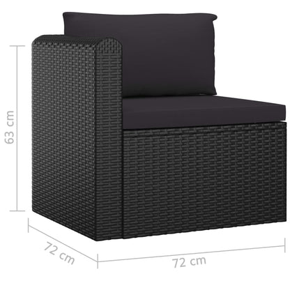 8-delige Loungeset met kussens poly rattan zwart