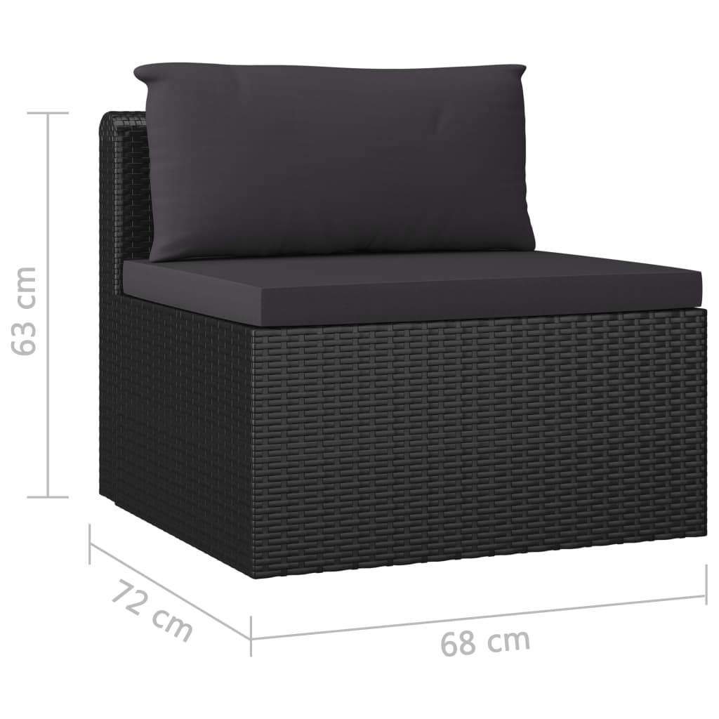 8-delige Loungeset met kussens poly rattan zwart