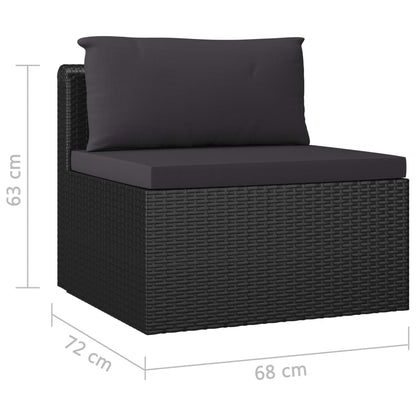 8-delige Loungeset met kussens poly rattan zwart