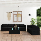 8-Delige Loungeset Met Kussens Poly Rattan Zwart 4x hoek + 3x midden + 2x Tafel