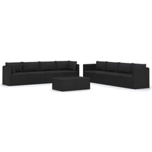 9-delige Loungeset met kussens poly rattan zwart