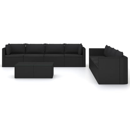 9-delige Loungeset met kussens poly rattan zwart