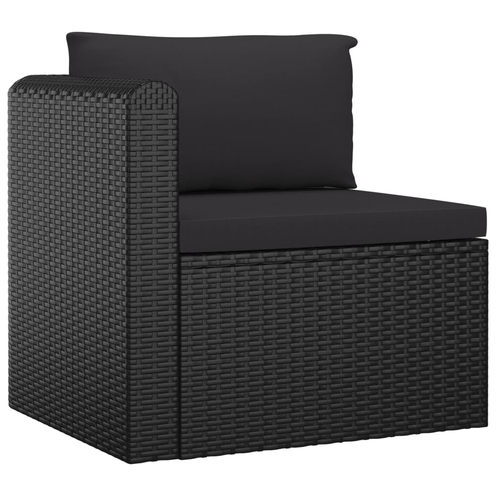 9-delige Loungeset met kussens poly rattan zwart