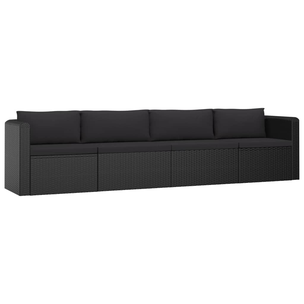 9-delige Loungeset met kussens poly rattan zwart