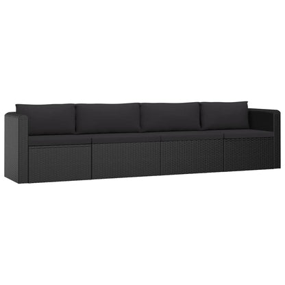 9-delige Loungeset met kussens poly rattan zwart