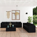 9-Delige Loungeset Met Kussens Poly Rattan Zwart 4x hoek + 4x midden + 2x Tafel