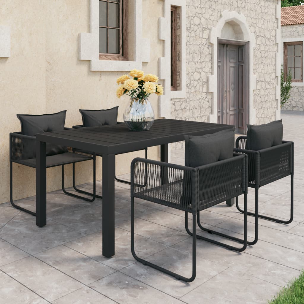 5-Delige Tuinset Pvc-Rattan Zwart 150 cm tafellengte