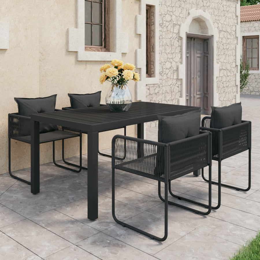 5-Delige Tuinset Pvc-Rattan Zwart 150 cm tafellengte