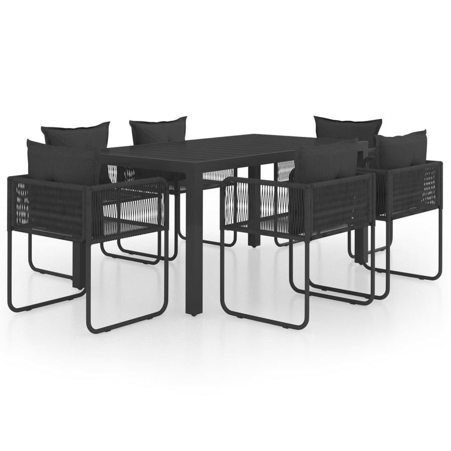 7-Delige Tuinset Pvc-Rattan Zwart 150 cm tafellengte