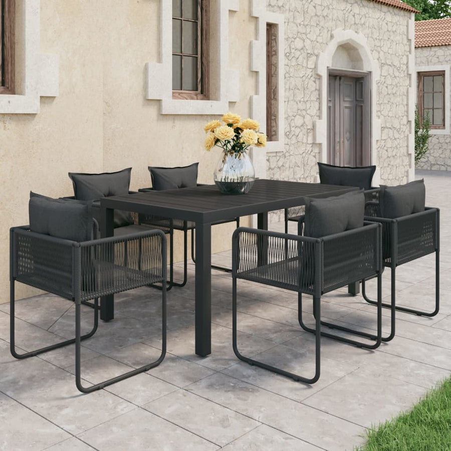 7-Delige Tuinset Pvc-Rattan Zwart 150 cm tafellengte