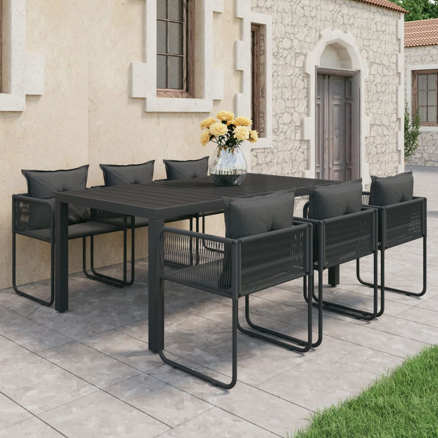 7-Delige Tuinset Pvc-Rattan Zwart 184.5 cm tafellengte