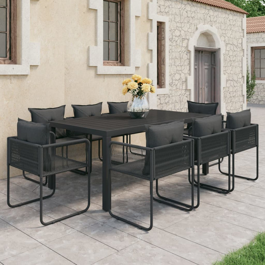 9-Delige Tuinset Pvc-Rattan Zwart 184.5 cm tafellengte