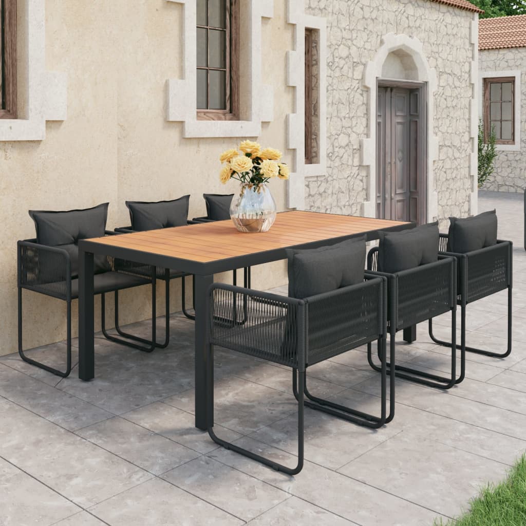 Tuinset Pvc-Rattan 7 184.5 cm tafellengte Zwart en bruin