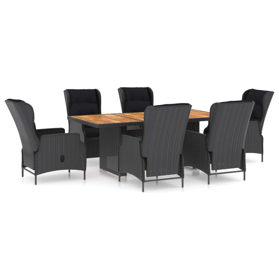 -Delige Tuinset Met Kussens Poly Rattan 7 Donkergrijs en zwart