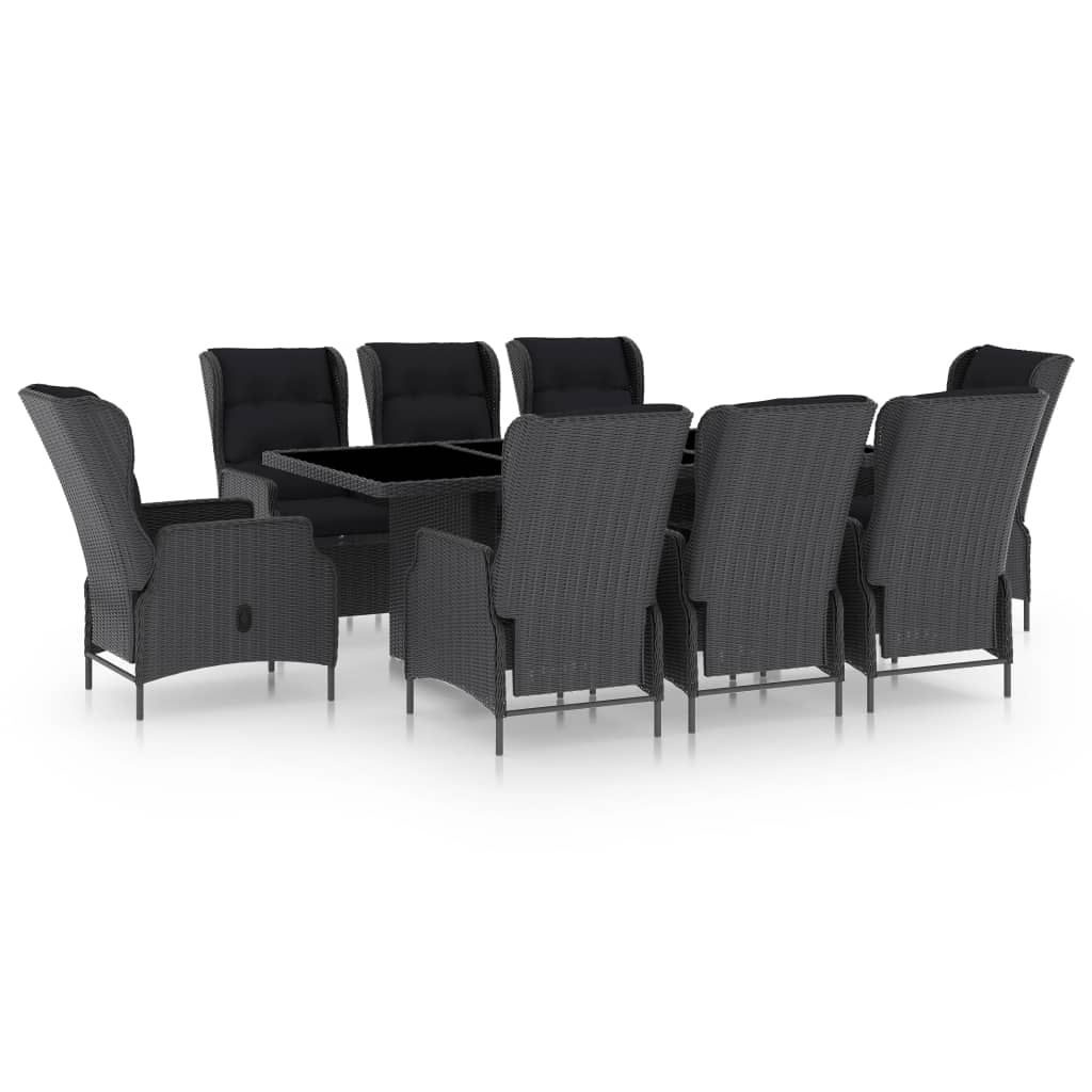 -Delige Tuinset Met Kussens Poly Rattan 9 Donkergrijs en bruin