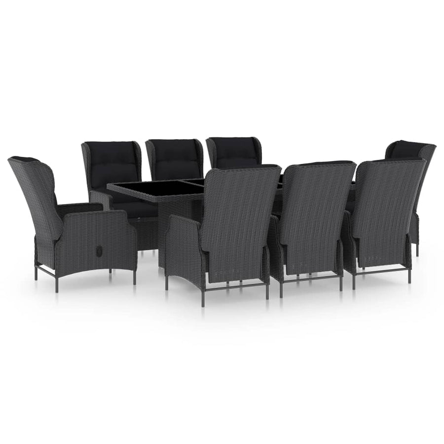 -Delige Tuinset Met Kussens Poly Rattan 9 Donkergrijs en bruin