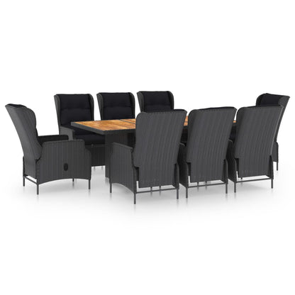 -Delige Tuinset Met Kussens Poly Rattan 9 Donkergrijs en zwart