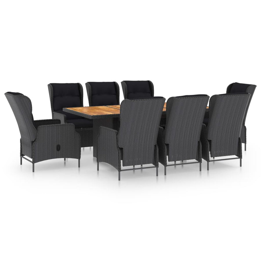 -Delige Tuinset Met Kussens Poly Rattan 9 Donkergrijs en zwart
