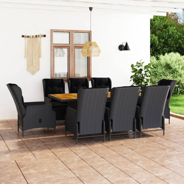 -Delige Tuinset Met Kussens Poly Rattan 9 Donkergrijs en zwart