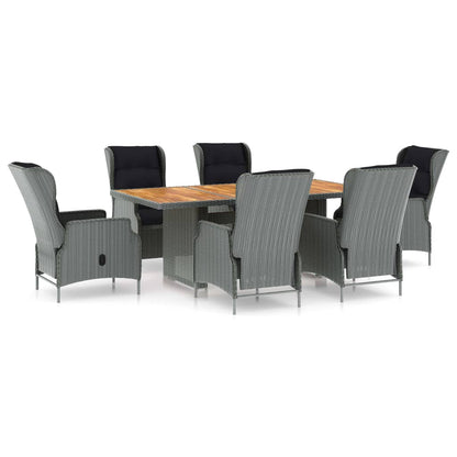 Tuinset Met Kussens Poly Rattan Lichtgrijs 7 light grey and black