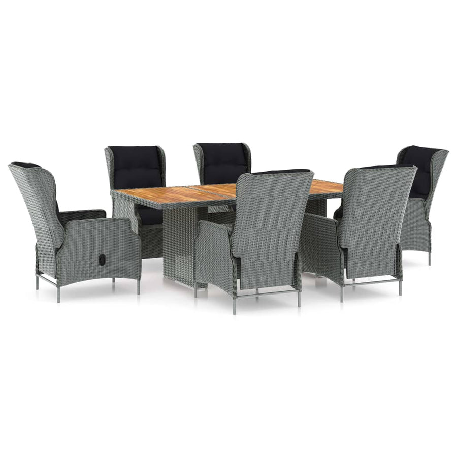 Tuinset Met Kussens Poly Rattan Lichtgrijs 7 light grey and black
