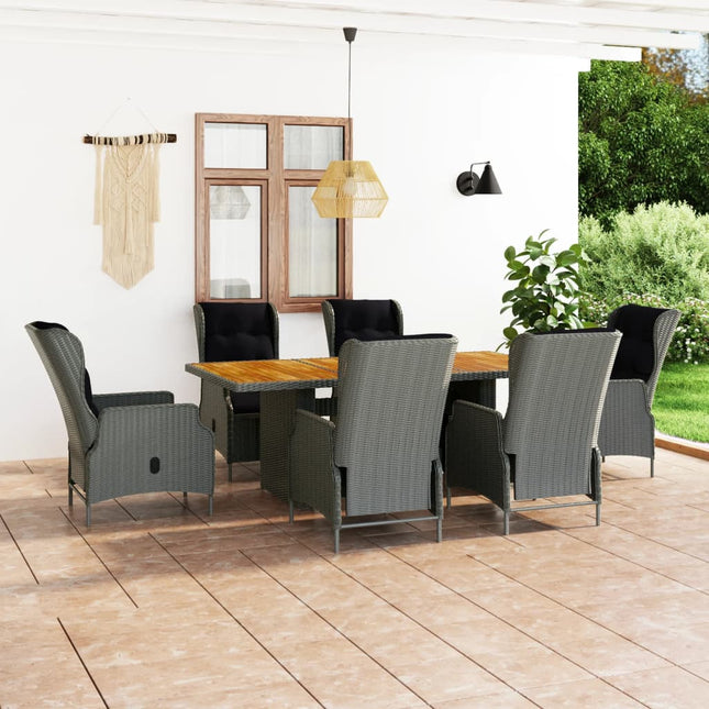 -Delige Tuinset Met Kussens Poly Rattan Lichtgrijs 7 light grey and black