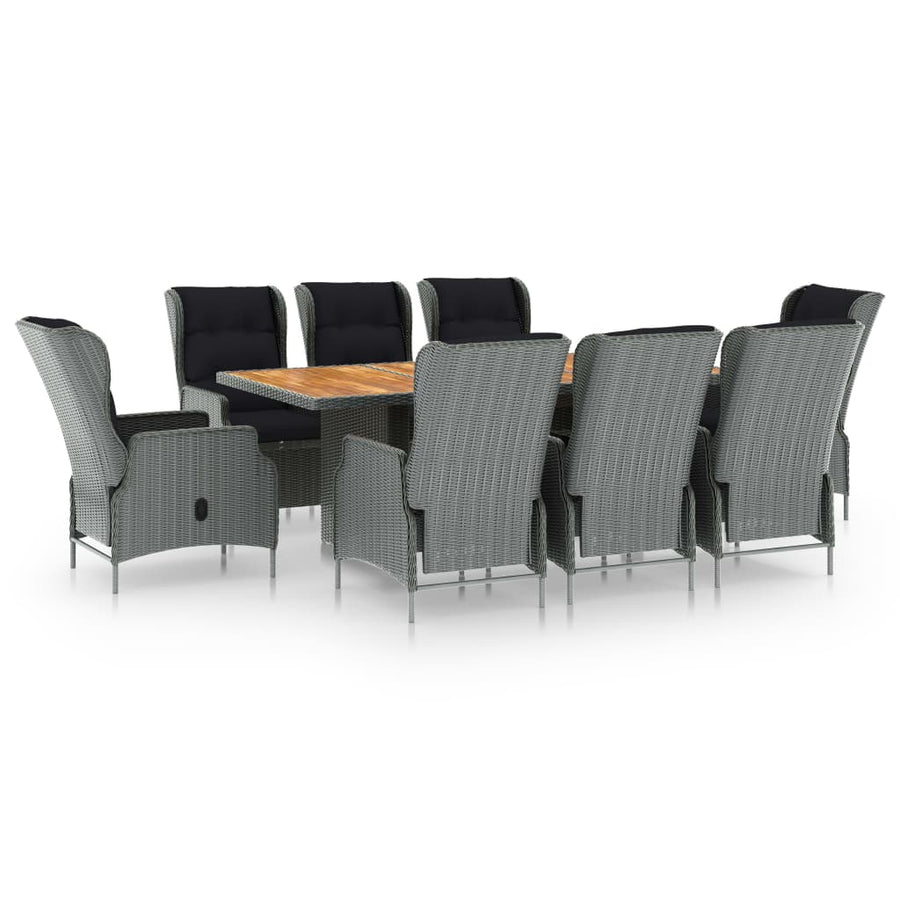 Tuinset Met Kussens Poly Rattan Lichtgrijs 9 light grey and black
