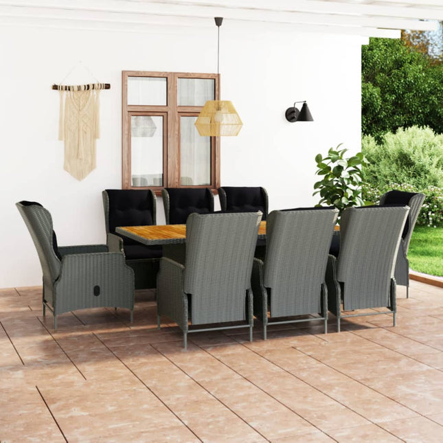 -Delige Tuinset Met Kussens Poly Rattan Lichtgrijs 9 light grey and black