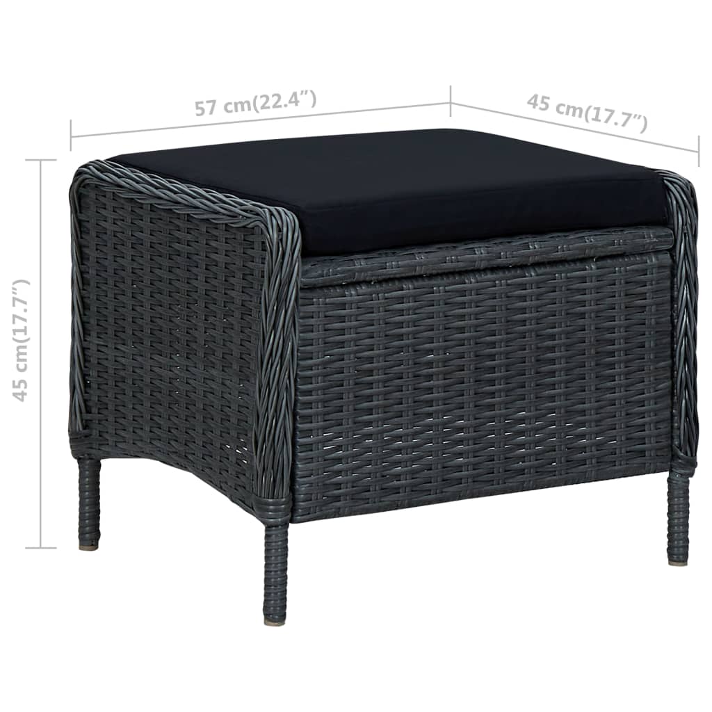 Loungeset Met Kussens Poly Rattan Donkergrijs