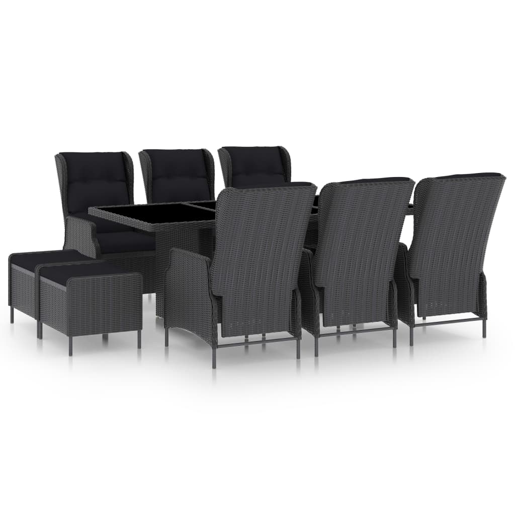 Tuinset Met Kussens Poly Rattan Donkergrijs en zwart