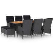 Tuinset 9-delig poly rattan donkergrijs met kussens