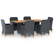 Tuinset 7-delig poly rattan donkergrijs acaciahout