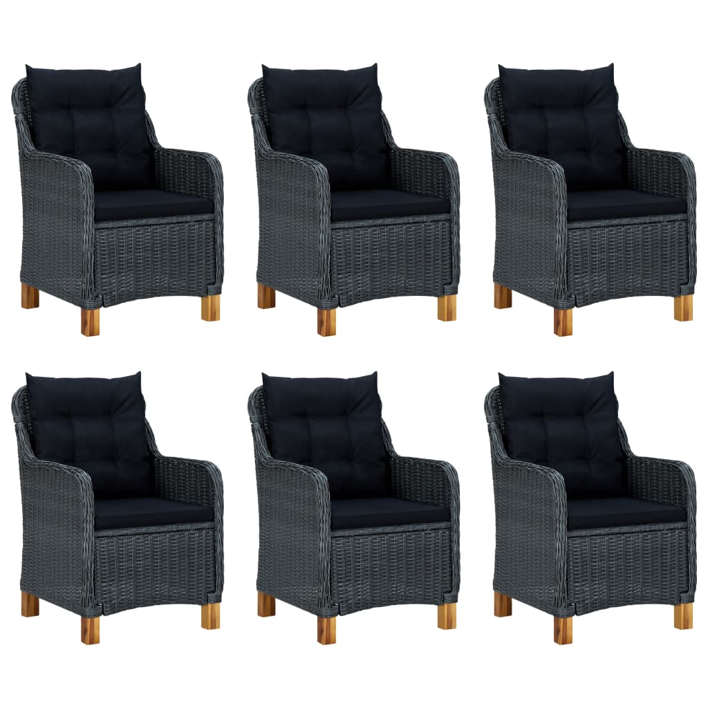 -Delige Tuinset Met Kussens Poly Rattan 7 Ja Donkergrijs en zwart