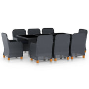 Tuinset 9-delig poly rattan donkergrijs met kussens