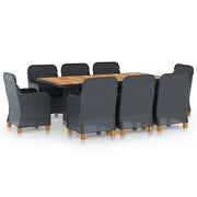 Tuinset 9-delig poly rattan donkergrijs acaciahout