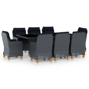 Tuinset 9-delig poly rattan donkergrijs met kussens
