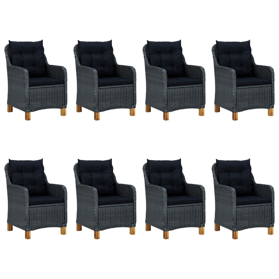 -Delige Tuinset Met Kussens Poly Rattan 9 Ja Donkergrijs en zwart