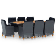 Tuinset 9-delig poly rattan donkergrijs