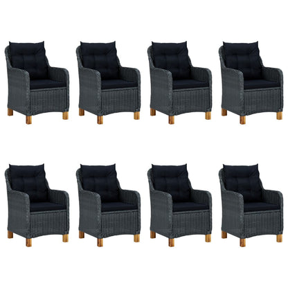 -Delige Tuinset Met Kussens Poly Rattan 9 Ja Donkergrijs en bruin
