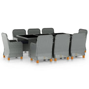 Tuinset 9-delig poly rattan lichtgrijs acaciahout
