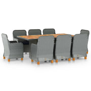 Tuinset 9-delig poly rattan lichtgrijs acaciahout