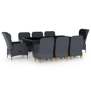 Tuinset 9-delig poly rattan donkergrijs met kussens